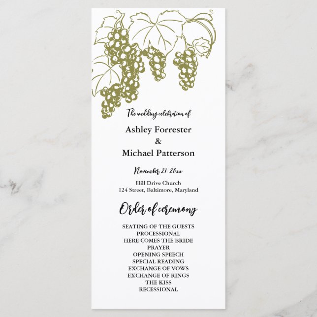 Grapevine Elegant Vineyard Italy Wedding Program (Front)