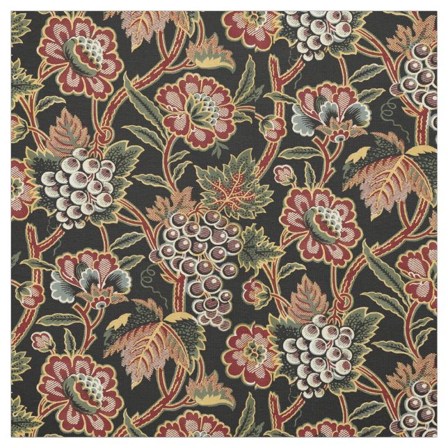 Grapevine & Flowers Vintage Victorian Era Pattern Fabric (Swatch)