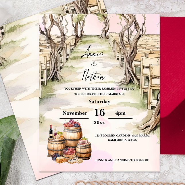 Grapevine Romantic Vineyard Wedding  Invitation Postcard (Grapevine Romantic Vineyard Wedding Invitation Postcard)