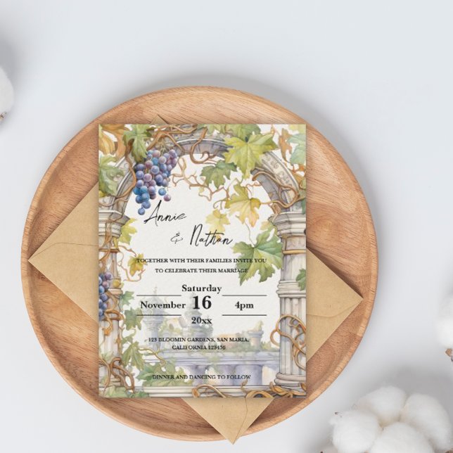 Grapevine Romantic Vineyard Wedding  Invitation Postcard (Grapevine Romantic Vineyard Wedding Invitation Postcard)