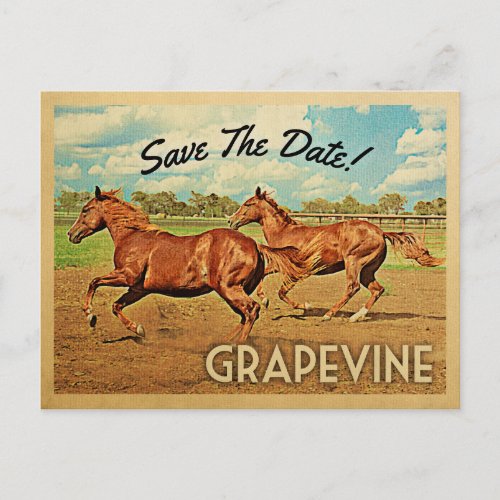 Grapevine Texas Save The Date Horses Announcement Postcard