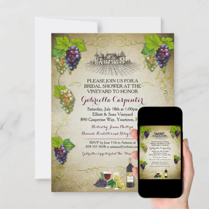 Grapevine Vineyard Bridal Shower Invitation Zazzle