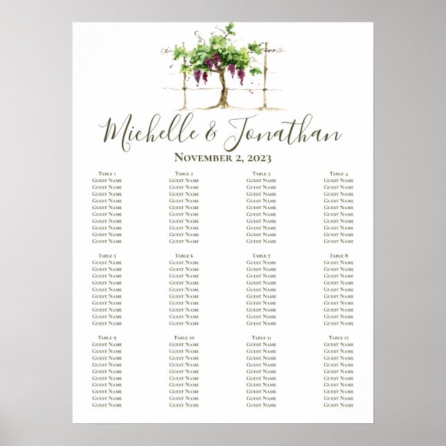 Grapevine Vineyard Wedding Seating Chart (Front)