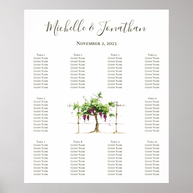 Grapevine Vineyard Wedding Seating Chart (Front)