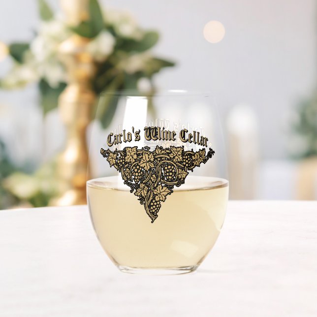 Grapevine Wine Cellar Personalized Stemless Wine Glass (Insitu (Wedding))