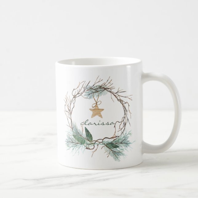 Grapevine Wreath Pine Branches Star Monogram Mug (Right)