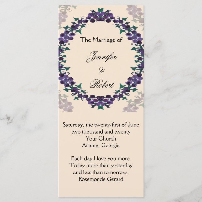 Grapevine Wreath Wedding Program (Front)