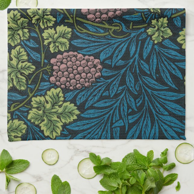  Grapevines with clusters of pink grapes  Kitchen Towel (Folded)