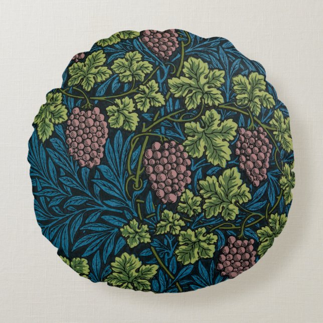  Grapevines with clusters of pink grapes  Round Pillow (Front)