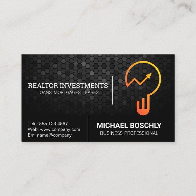 Graph Chart Bulb Logo | Financial Business Card (Front)