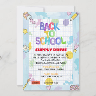 Graph Paper Back to School Supply Drive Fundraise  Invitation