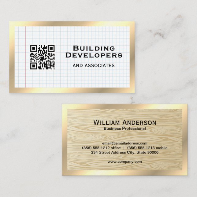 Graph Paper | Wood Grain Business Card (Front/Back)