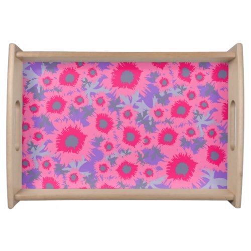 Graphic abstract poppies pink purple pattern tray