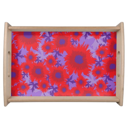 Graphic abstract poppies red patterned tray