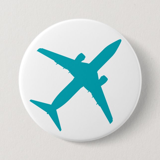 Graphic Airplane in Aqua Blue Button (Front)
