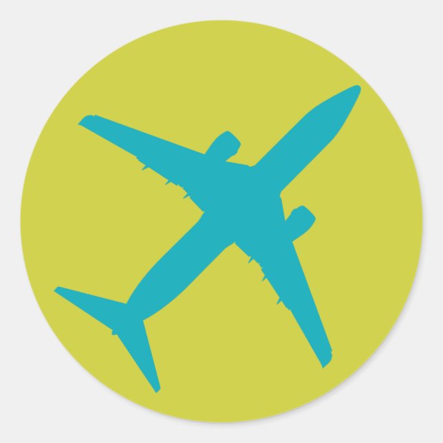 Graphic Airplane in Aqua Blue Classic Round Sticker (Front)