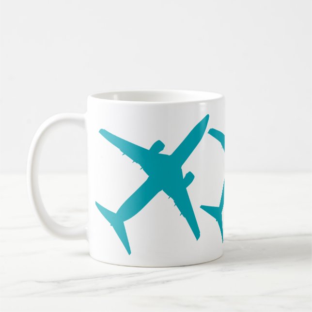 Graphic Airplane in Aqua Blue Coffee Mug (Left)
