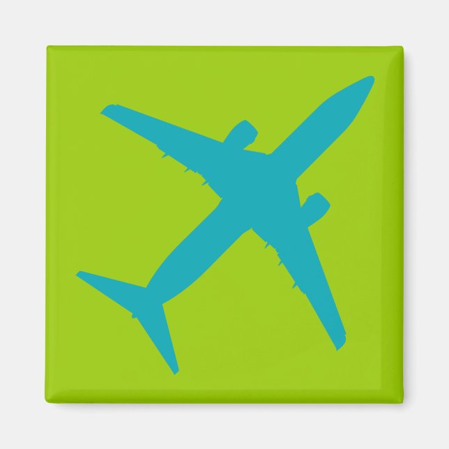 Graphic Airplane in Aqua Blue Magnet (Front)