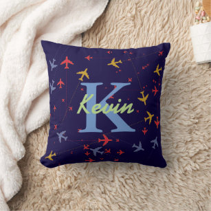 graphic airplanes personalized throw pillow