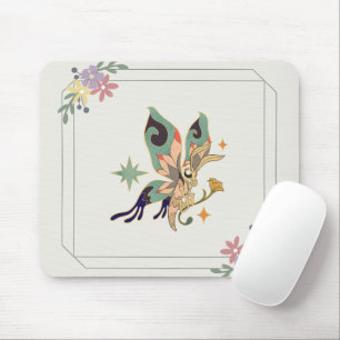 Graphic Art, Beige Illustration Fairy Butterfly Mouse Pad