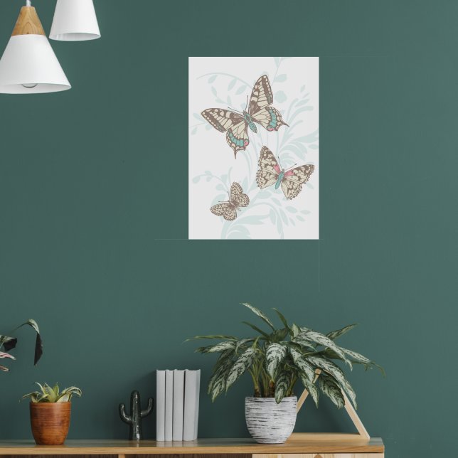 Graphic art butterflies and floral poster (Living Room 1)