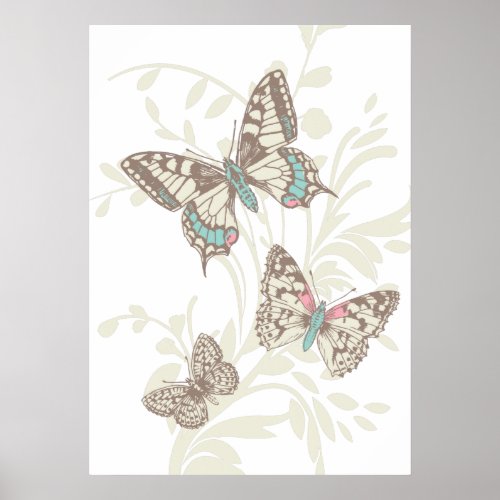 Graphic art butterflies and floral poster