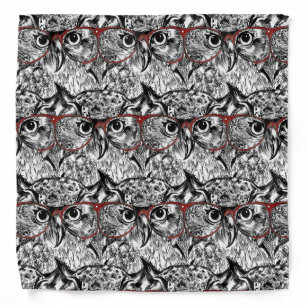 Graphic Art Cute Hipster Owl Red Glasses Fun Bandana