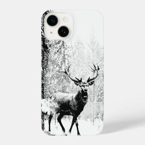 Graphic Art Deer Stag Animal Forest Trees Winter  iPhone 14 Case