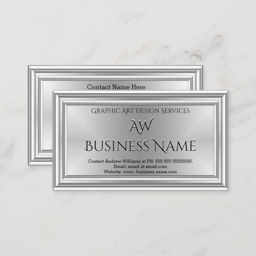 Graphic Art Designer Silver Monogram Deco  Business Card