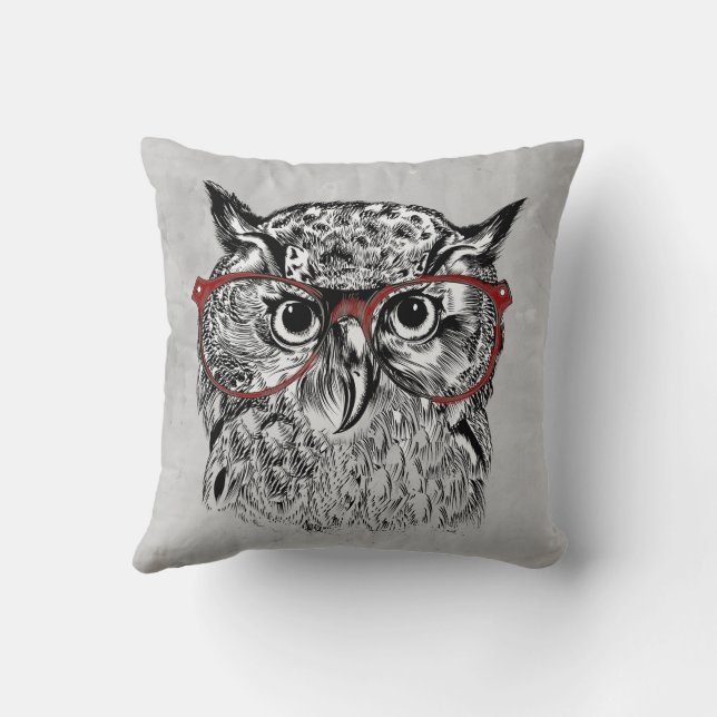 Graphic Art Fun Wise Owl Bird Hipster Throw Pillow (Back)