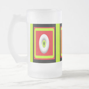 Graphic art globes design lime green red white frosted glass beer mug