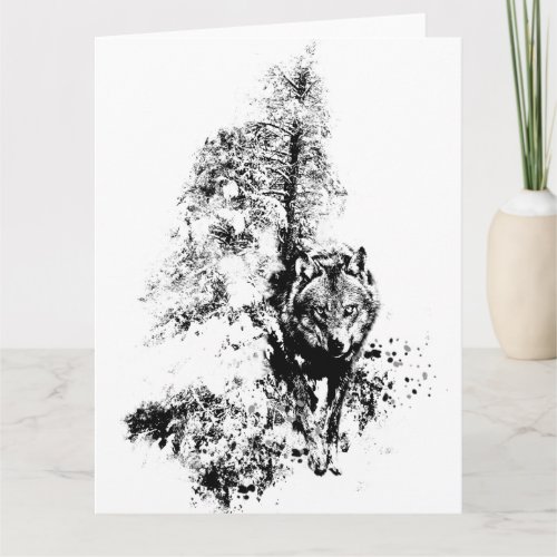 Graphic Art Grey Wolf Wildlife Animal Nature Blank Card