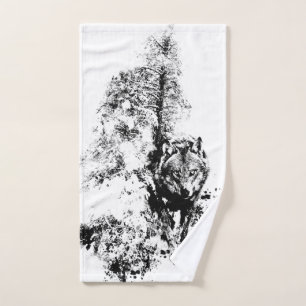 Graphic Art Grey Wolf Wildlife Animal Nature Hand Towel