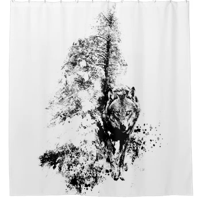 Graphic Art Grey Wolf Wildlife Animal, Nature Shower Curtain