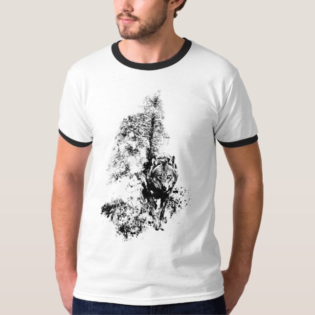 Graphic Art  Grey Wolf Wildlife Animal Nature T-Shirt (Front)
