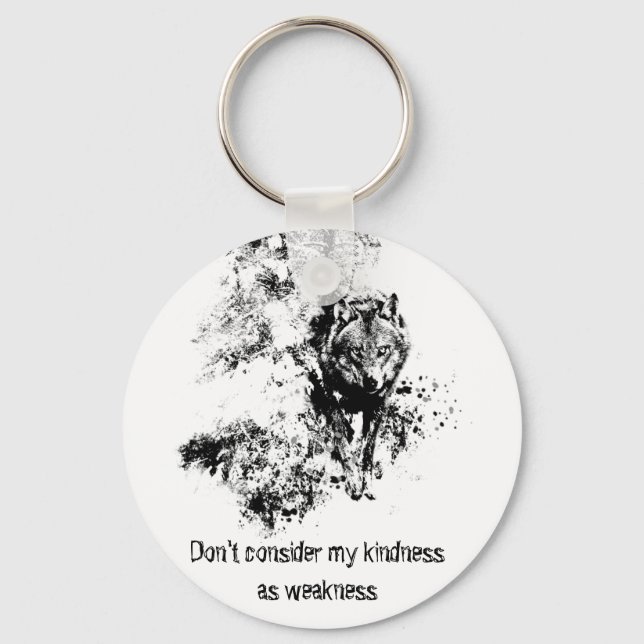 Graphic Art Grey Wolf Wildlife Kindness Quote Keychain (Front)