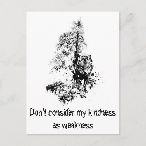 Graphic Art Grey Wolf Wildlife Kindness Quote Postcard