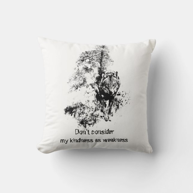 Graphic Art Grey Wolf Wildlife Kindness Quote Throw Pillow (Front)