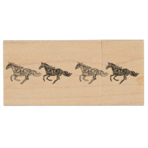 Graphic Art Horse Farm Animals Wood Flash Drive