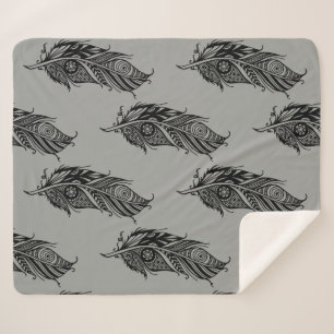 Graphic Art Modern Feather Tribal Art Sherpa Blanket