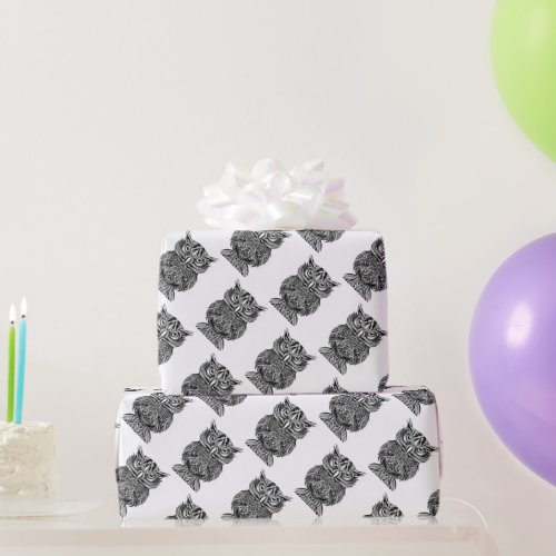 Graphic Art Owl Bird Black white logo Wrapping Paper