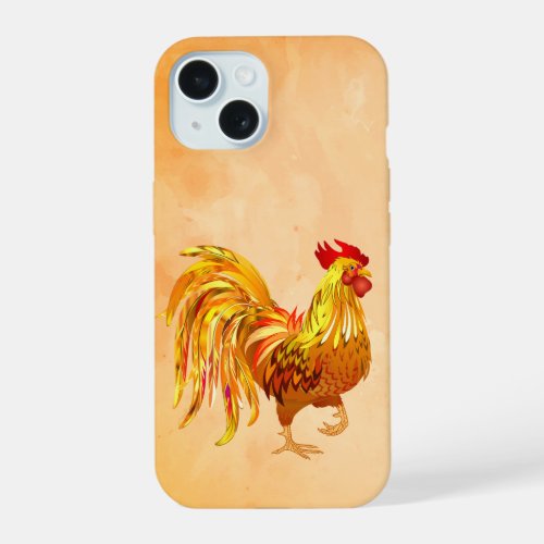 Graphic Art Rooster Chicken Poultry  Gold  iPhone 15 Case