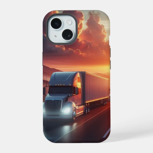 Graphic Art Semi_truck Lorry 18 wheeler Driver iPhone 15 Case