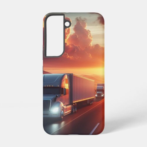 Graphic Art Semi_truck Lorry 18 wheeler Driver Samsung Galaxy S22 Case