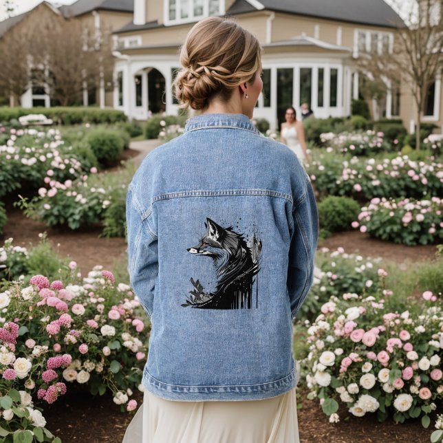 Graphic Art Stylized Fox Foxes Animal Nature Art Denim Jacket (Wedding Back)