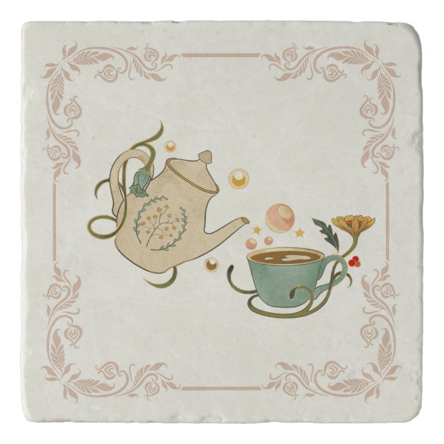 Graphic Art, Tea Time, Beige Background Trivet (Front)