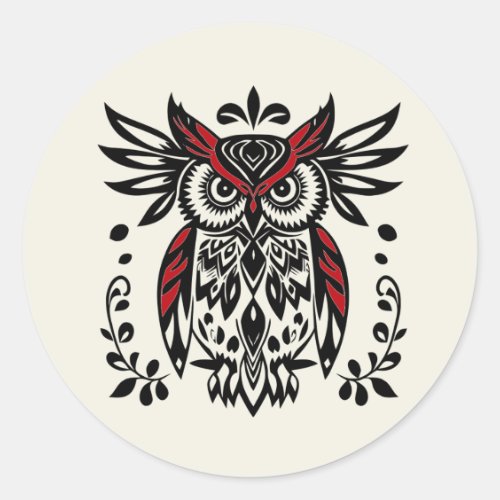 Graphic Art Tribal Boho Owl Bird Wildlife  Classic Round Sticker