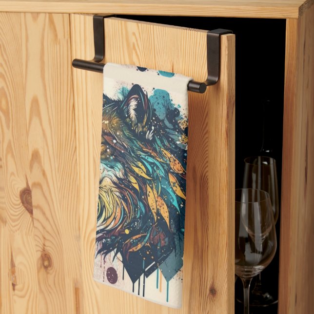 Graphic Art Wolf Wild Animal Nature Wildlife Art Kitchen Towel (Thirds Fold)