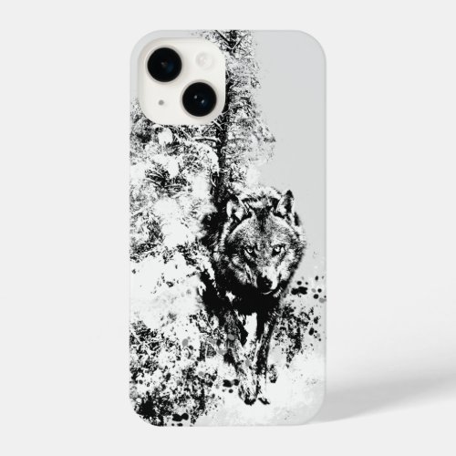 Graphic Art Wolf Wolves Animal Behind Tree iPhone 14 Case