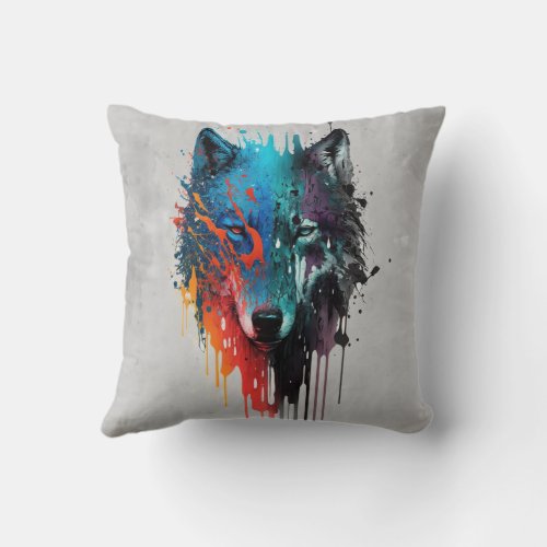 Graphic Art Wolf Wolves Animal Nature Wildlife  Throw Pillow